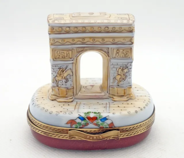 New French Limoges Trinket Box Amazing Detailed Paris Arc De Triomphe Monument