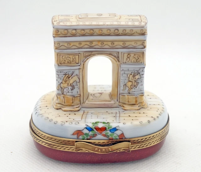 New French Limoges Trinket Box Amazing Detailed Paris Arc De Triomphe Monument