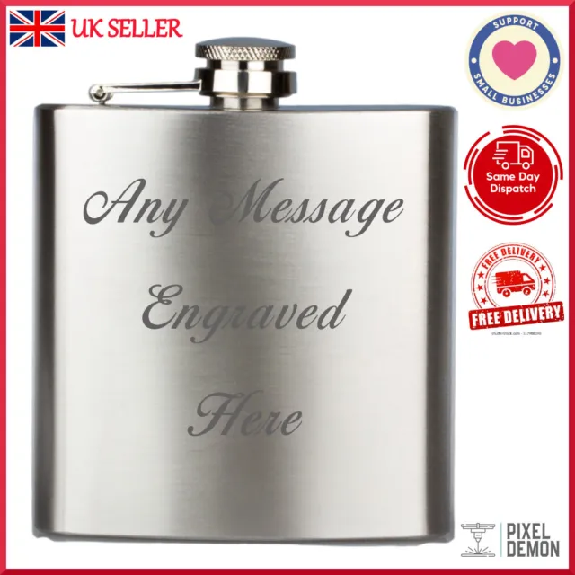 Personalised Engraved Hip Flask 6oz Brushed Stainless Steel Groom Fathers Gift