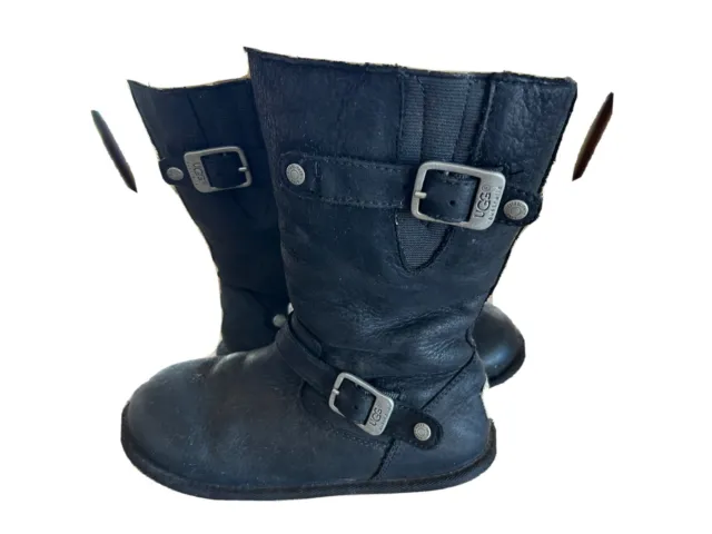 Ugg Sheepskin Black Leather Kensington Boots Youth 2