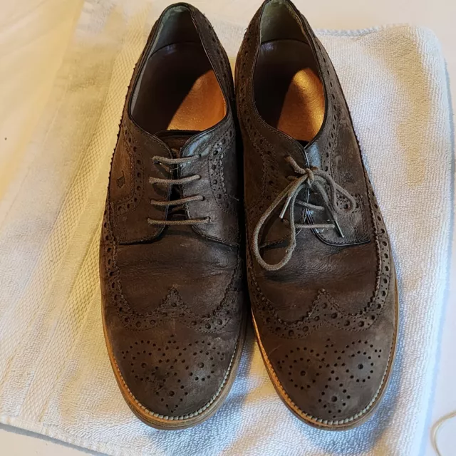 Tod's, Men's Oxford Brogue Suede Leather Dress Shoes, Brown Color, Size 10