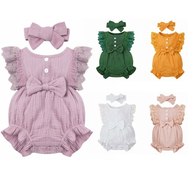 Infant Baby Girls Romper Summer Outfits Jumpsuit Bodysuit+Headband Clothes Set