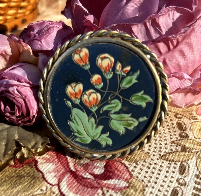 Ancienne Broche Celluloid - Couple De Cerfs Dans La Forêt - Bon état