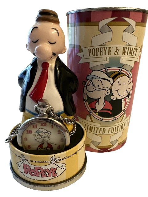 Vintage 1997 Fossil Popeye & Wimpy Limited Edition Pocket Watch And Figurine Vintage 1997 Fossil Popeye & Wimpy Limited Edition Pocket Watch And Figurine