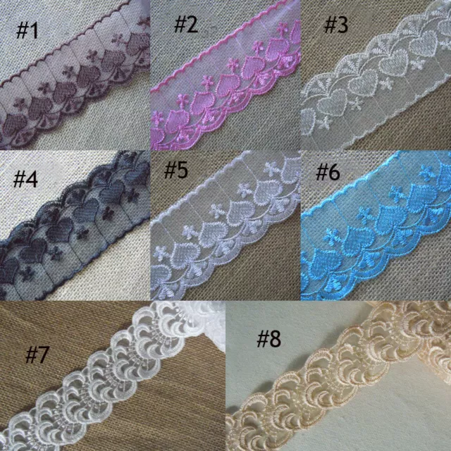 8 Colors 1.5" - 2" wide Mesh Tulle Lace with Embroidered Flower by Yard zhe1
