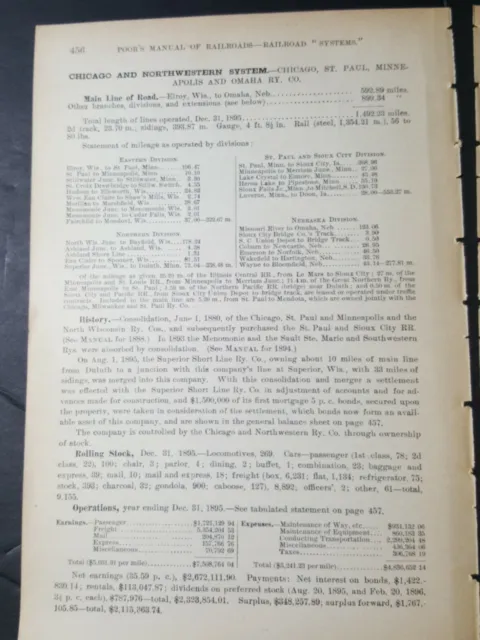 Original 1896 train report CHICAGO ST PAUL MINNEAPOLIS & OMAHA RAILWAY Elroy WI