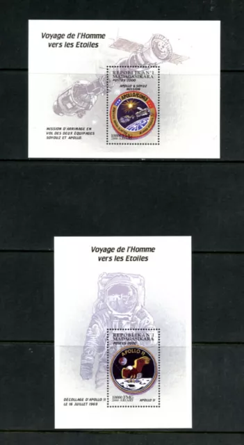 I388  Malagasy  2000  space Apollo 11, Apollo/Soyuz   sheets (2)     MNH