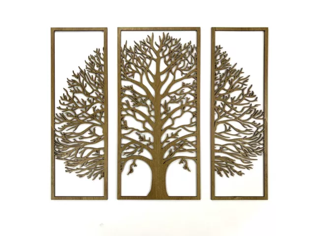 Large Tree of Life Wall Wooden Art wood decor screen divider 3 three panel N8