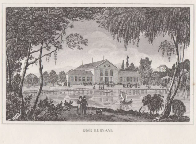 Wiesbaden Kursaal Original Grabado Strahlheim 1837