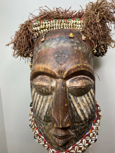 Kuba Helmet Mask Pwoo Itok Raffia Large Congo African Art 12" X 8" X 6" 9