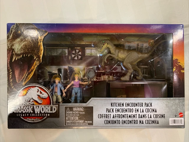 Jurassic World Legacy Collection - Set Incontro In Cucina Con Tim, Lex E Velociraptor - Figure 9,5 Cm