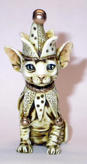 Harmony Kingdom Artist Neil Eyre Designs Sphynx Cat kitten elf jester gold leaf