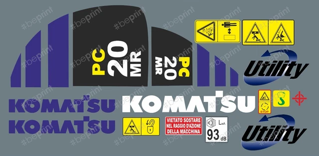 Komatsu PC15MR Decals Stickers, Repro Kit For Mini Excavator
