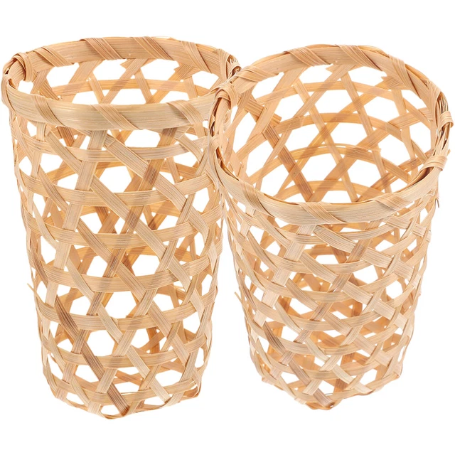 2 Pcs Panier Décoratif De Tissage Panier En Bambou Récipient À Collation Bouquet