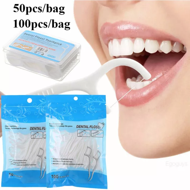 50/100PCS Dental Floss Interdental Brush Tooth Clean Stick Oral Hygiene White Y