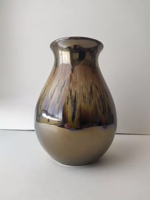 Large Poole Pottery Lustreware Bronze Brown Ceramic Vase signed.