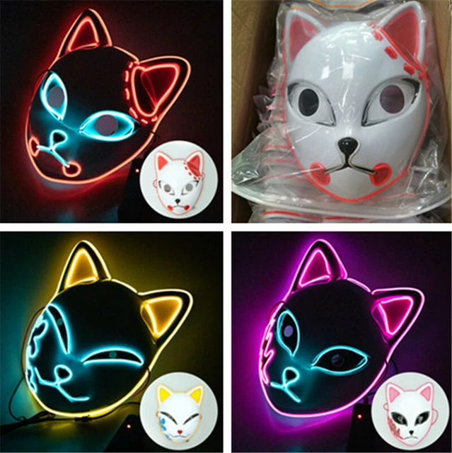 DEMON SLAYER COSPLAY Fox Mask Sabito Makomo Anime Led Kitsune Glowing ...