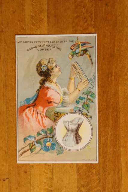 Victorian Trade Card Down's Self Adjust Corset E.A. Stonehill Marshalltown IA