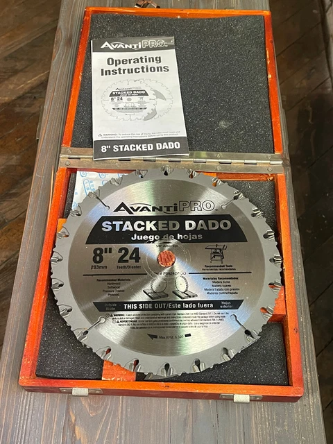Avanti Pro Dado Saw Blade Set8 In. x 24 Teeth Stacked, Circular in Wood Box Avanti Pro Dado Saw Blade Set8 In. x 24 Teeth Stacked, Circular in Wood Box