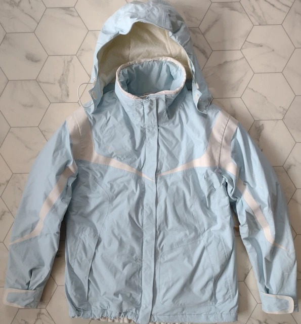 Columbia Titanium Omni Tech Hooded Winter Ski Snow Jacket Women's LARG Sky Blue.