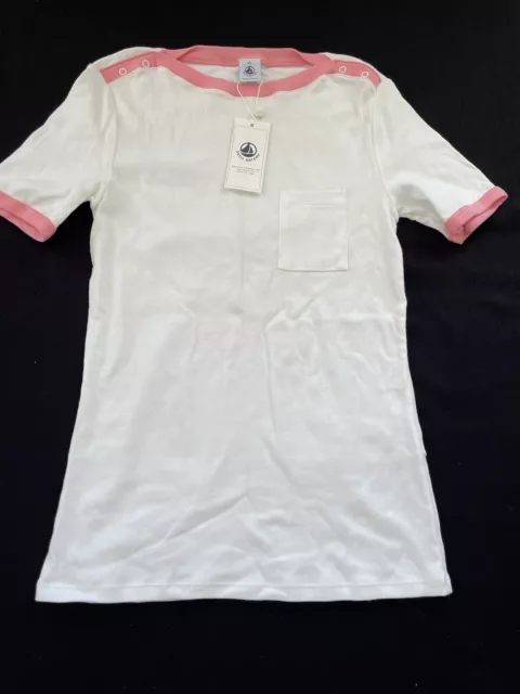 Petit Bateau New (Minor Flaw) White/Pink 100% Cotton Knit Sh Sl T-Shirt-XS