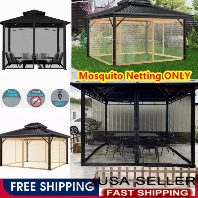 Replacement Mosquito Netting Gazebo Screen Canopy Mesh Wall Patio Gazebo 4-panel