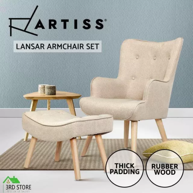 Artiss Armchair Lounge Chair Fabric Sofa Accent Chairs and Ottoman Beige