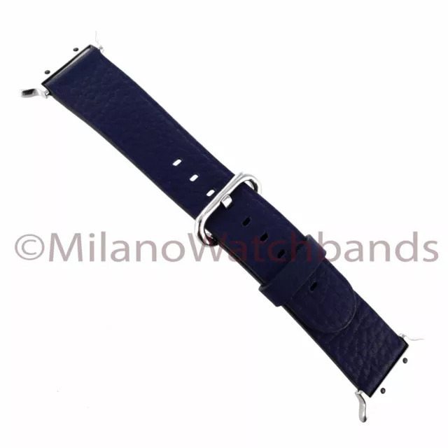 38mm Navy Genuine Leather Watch Band With Metal Adapters Fits Apple Watch