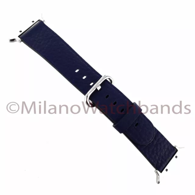 42mm Navy Genuine Leather Watch Band With Metal Adapters Fits Apple Watch