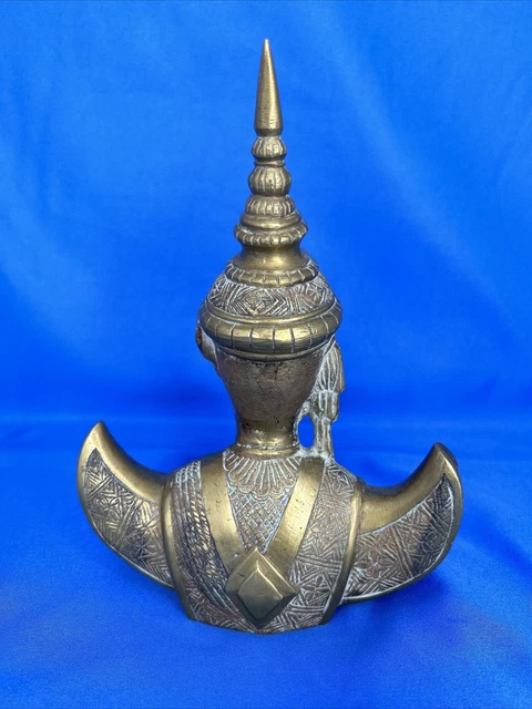 Vintage Brass Bust Asian Young Man Ornate Statue Figure (111724) 3