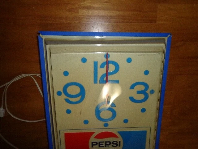 Vintage 70's Pepsi Lighted Electric Wall Clock 13x16 Advertising Clock used