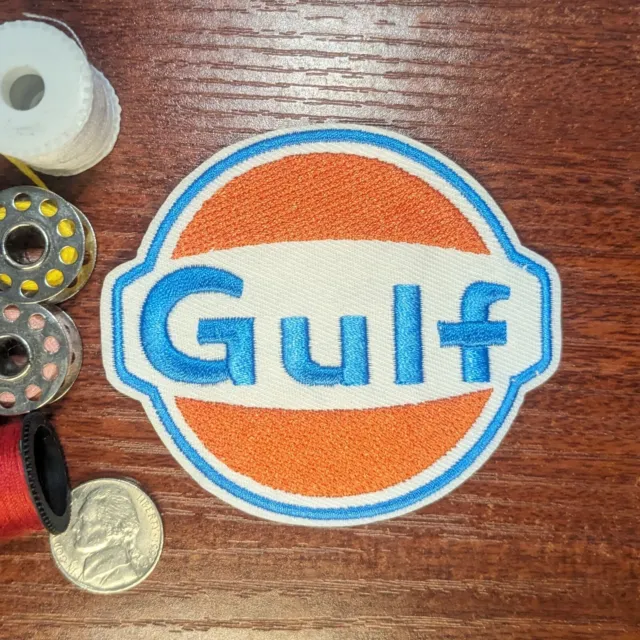 Gulf Racing Patch Motorsports Cars Oil Embroidered Iron On 3x3.25"