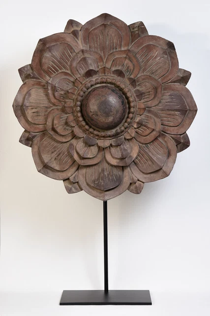 19th Century, Mandalay, Large Antique Burmese Wooden Flower Decoration