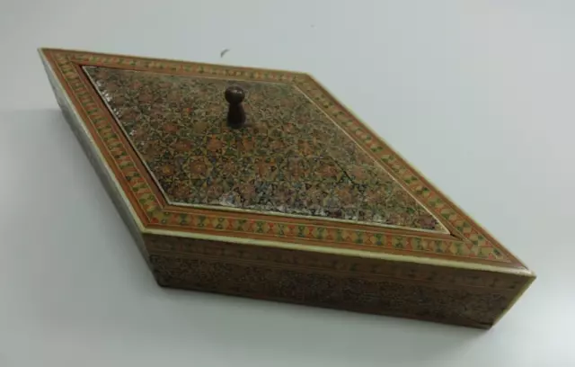 Vintage Box Persian Khatam Marquetry Diamond Shape Lidded Lined Trinkets Smalls