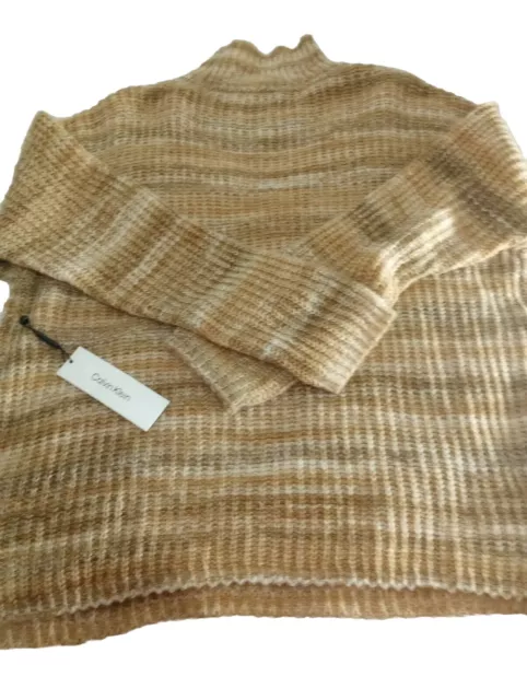 NWT Calvin Klein Women's Size L Sweater Nylon Wool Blend Chunky Knit Mock Neck