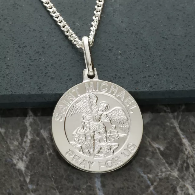 925 Sterling Silver St Michael Medal Pendant Disc With Chain & Engraving Options