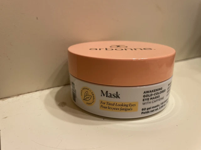 Máscaras para ojos Arbonne Awakening de color dorado TOTALMENTE NUEVAS veganas sin crueldad cafeína