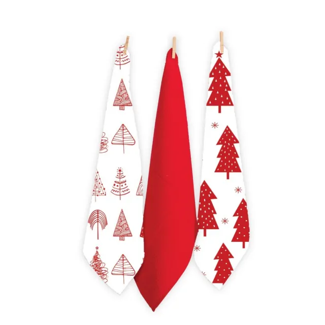 NEW Rans Christmas Tree Tea Towel Set 3pce Red