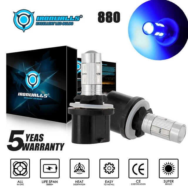 IRONWALLS 880 881 LED Fog Driving Light Bulb High Power 100W 6000K Ultra Blue 2x