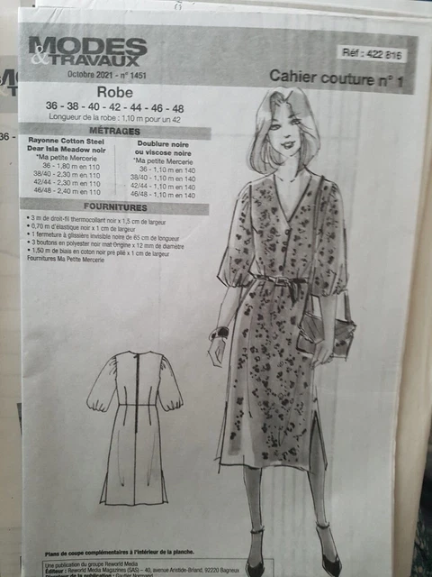 Patron De Couture Modes & Travaux - Robe Boutonnée Octobre 2024, Pour Femme