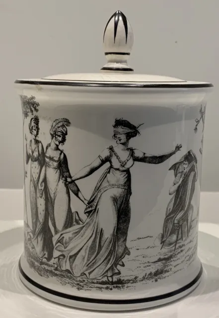 Vintage Black & White 8” Mottahedeh  Lidded Jar Canister Victorian Women Scene