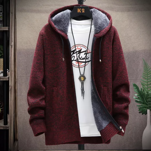 Mens Thick Warm Fleece Lined Hooded Hoodie Winter Zip Up Coat Jacket Sweatshirt~