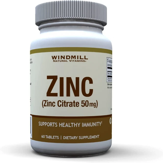 (2 PK) Molino de viento Citrato de Zinc 50 mg para Inmunidad Saludable 60 Tabletas 035046004224VL