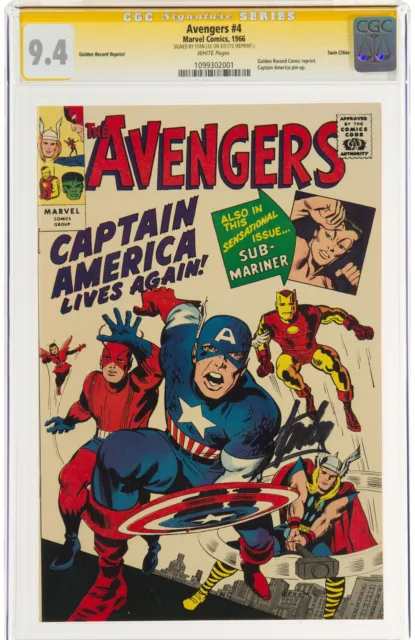 Avengers #4 CGC 9.4 1966 Stan Lee Signature! Pedigree Captain America GRR N8 cm