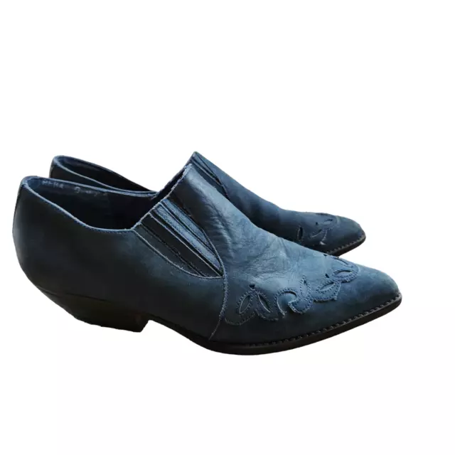 Vintage Ellemenno Reba Western Cowgirl Ankle Suede Leather Boots Blue 9M
