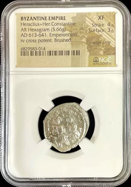 613 -641 Ad Byzantine Heraclius & H. Constantine Ar Hexagram Silver Coin Ngc Xf