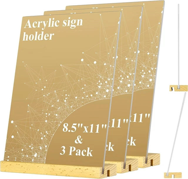 Acrylic Sign Holder 8.5x11 Inch Clear Plastic Wood Stand Sign Holder (3 Pack)
