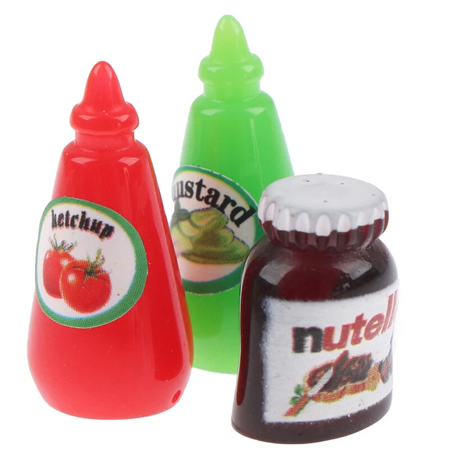 3Pcs Dollhouse Simulation Ketchup Fruit Sauce Mustard Kitchen Seasoning Bottle