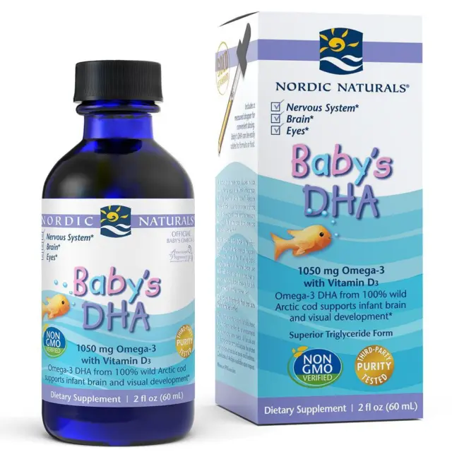 Nordic Naturals Baby's DHA Omega 3 with Vitamin D3 1,050mg 2 fl oz, Brain Health
