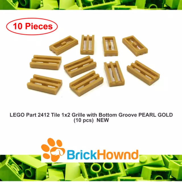 LEGO p2412 Tile 1x2 Grille with Bottom Groove PEARL GOLD (10 pcs)  - NEW
